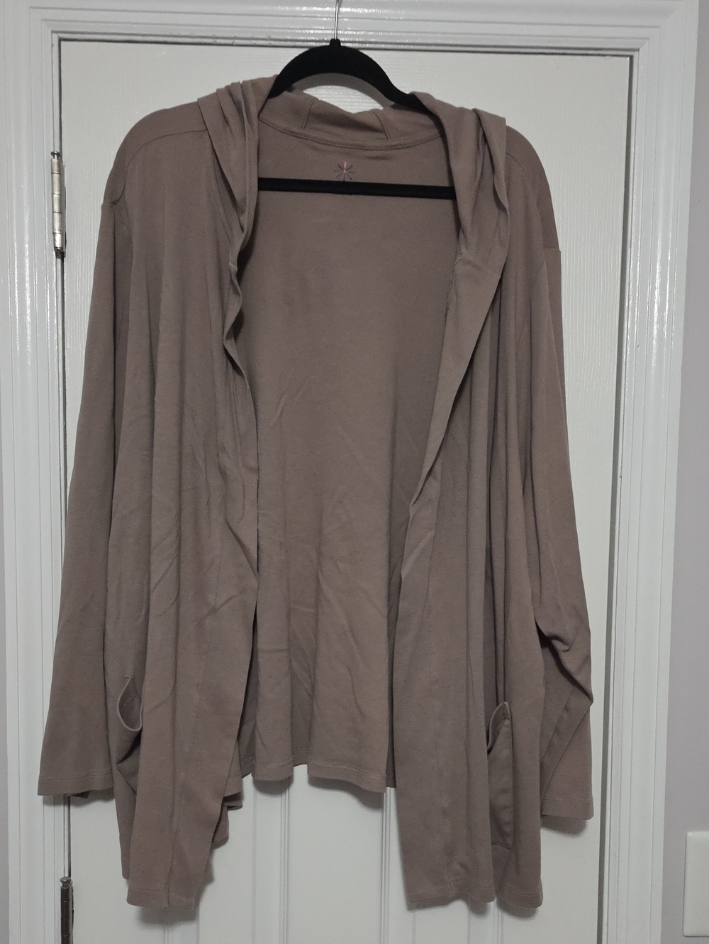 Isaac Mizrahi Open-Front Hooded Cardigan - Taupe